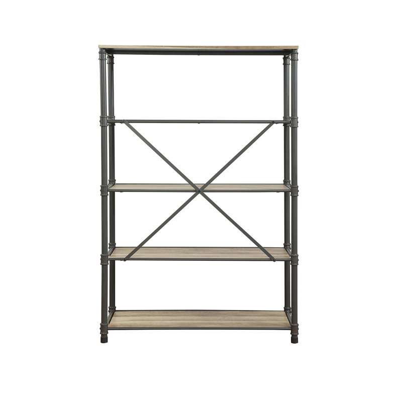 Bibliothèque étagère Galien en chêne antique et gris sable, Chêne antique / gris