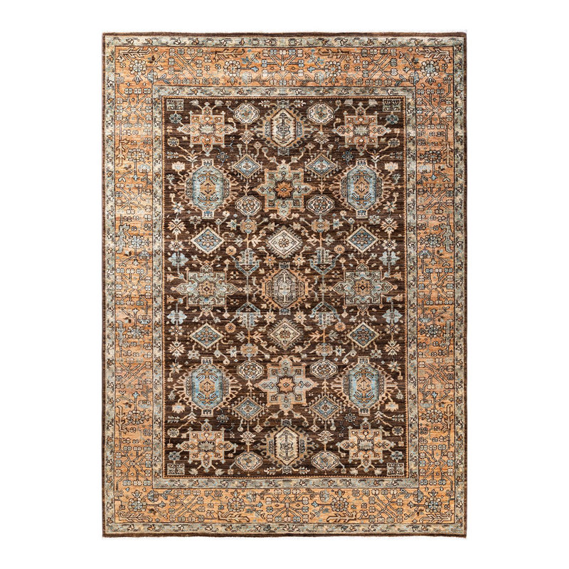 Tapis unique bleu / brun clair / brun de 6 pi 5 po x 8 pi 11 po Deliylah