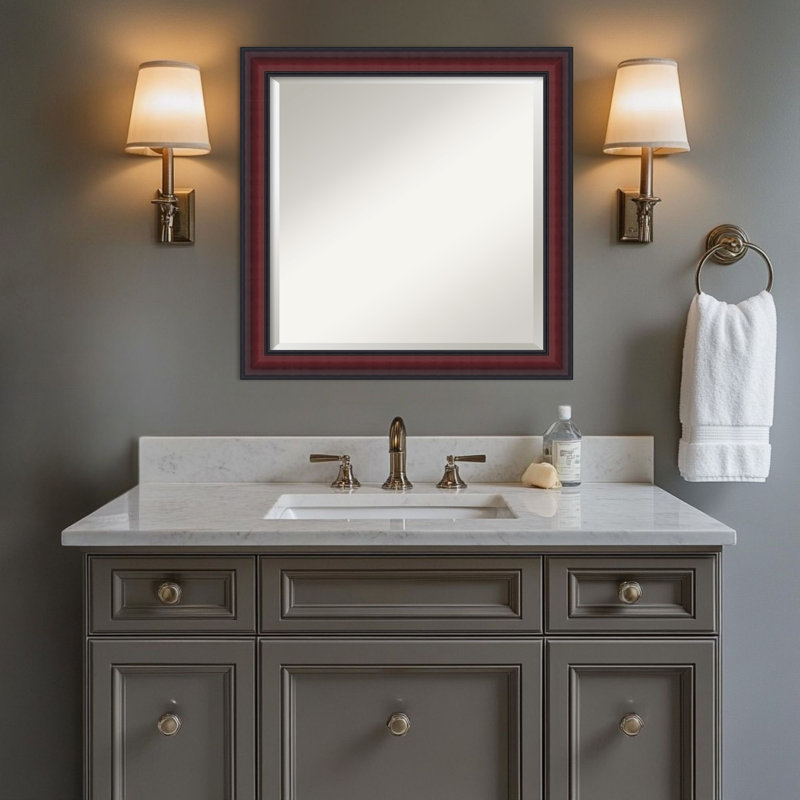 Miroir mural de salle de bain Dalat, 23,75 po x 23,75 po, Cerisier