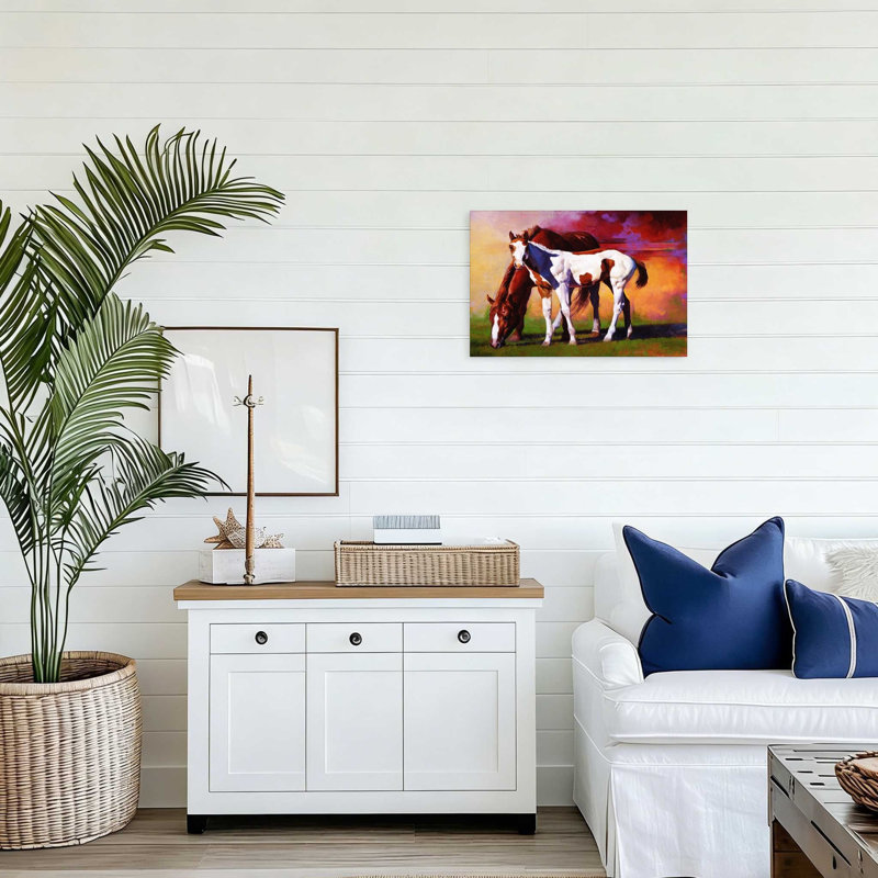 «Brown Vibrant Horses Fairytale», art mural coloré sur toile 18 po x 12 po