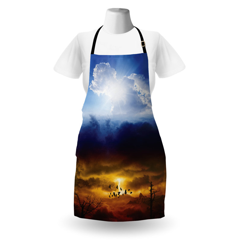 Bungalow nature tablier unisexe soleil orageux ciel taille adulte bleu orange noir