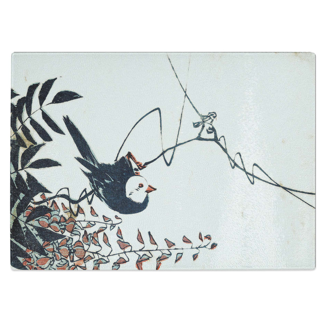 Tempered Glass Bird and Wisteria Tree Chopping Board