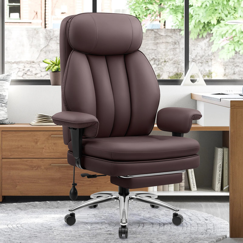 Grand et grand fauteuil de direction avec coussin gonflable lombaire, repose-pieds et accoudoirs 3D, Brun café
