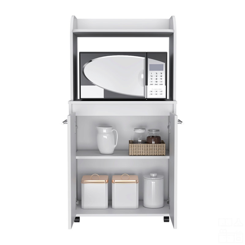 Kitchen Cart Totti, Double Door Cabinet, One Open Shelf, Two Interior Shelves