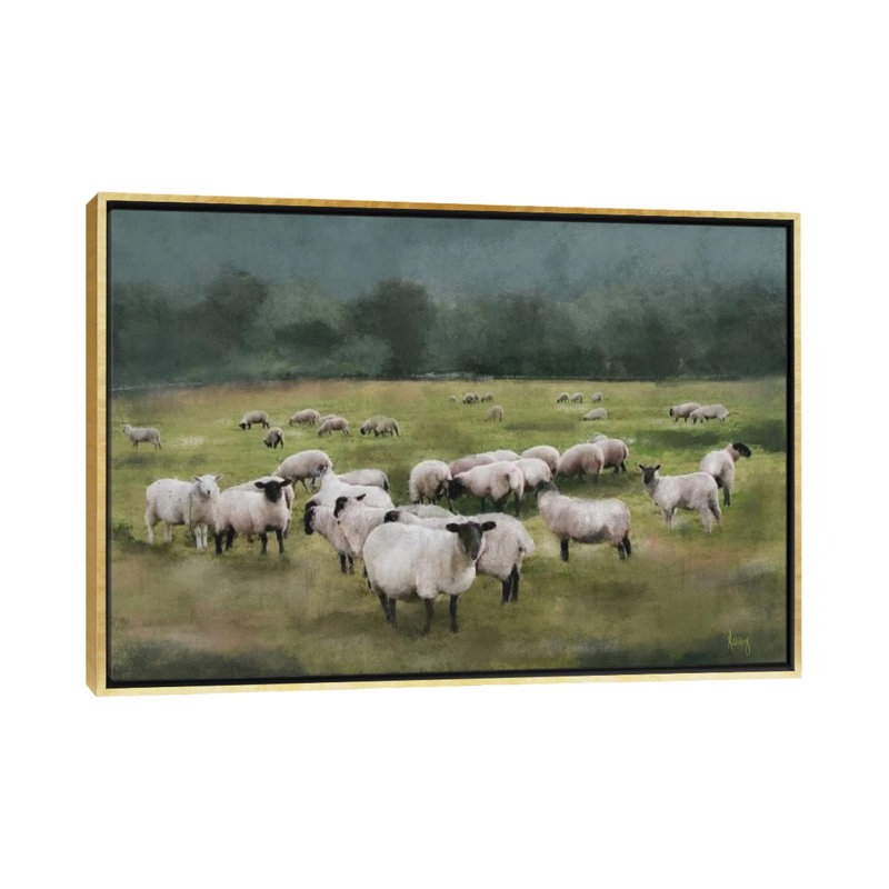 Moody Sheepscape, Gold Floater Framed Canvas, No Mat, 26" H x 40" W x 1.5" D
