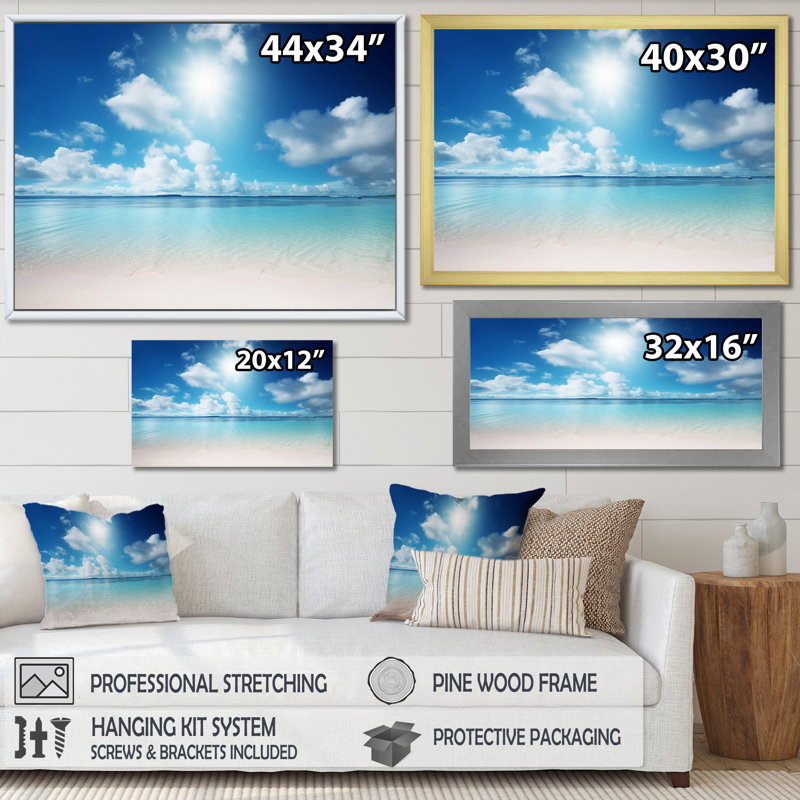 Sable et bleu mer des Caraïbes II - art mural de plage côtière pour le salon, 28" H x 60" W, Toile tendue