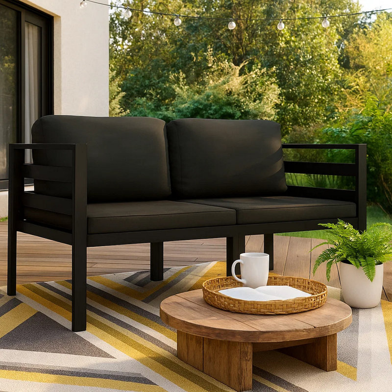 27.6" Wide Square Patio Sofa with Cushions