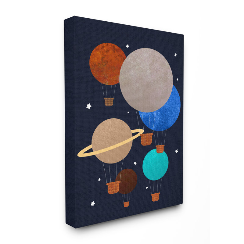Planètes en montgolfière, H 20 po x l 16 po, Toile tendue