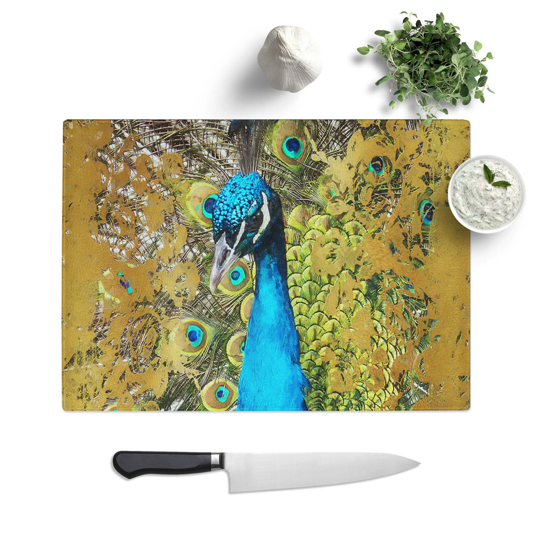Tempered Glass Dazzling Peacock Bird Chopping Board
