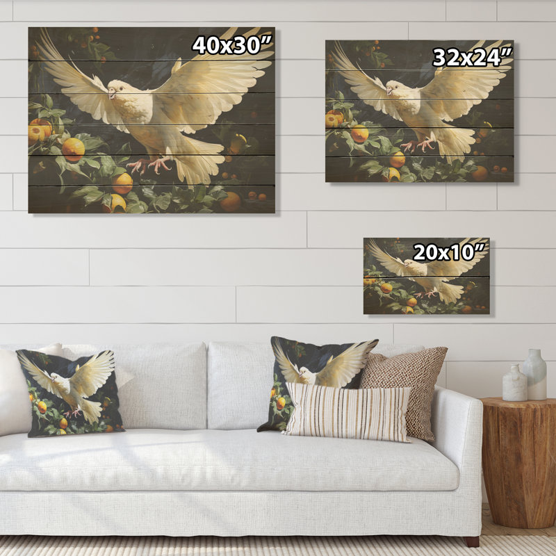Graceful Dove - Art mural sur bois de pin naturel, H 30 po x l 40 po