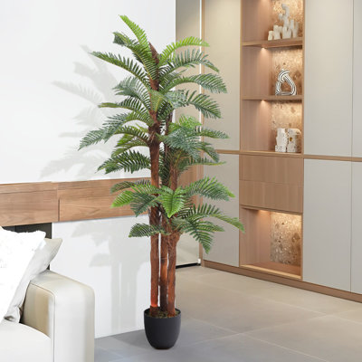 200 cm H Faux Fern Tree Plant in Plastic Freestanding  Planter