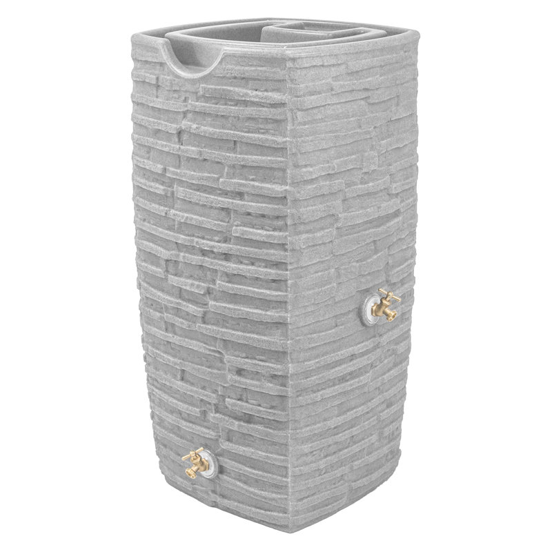 Good Ideas 50 Gallons Plastic Drainable Dual Overflow Planter Rain Barrel, Light Granite
