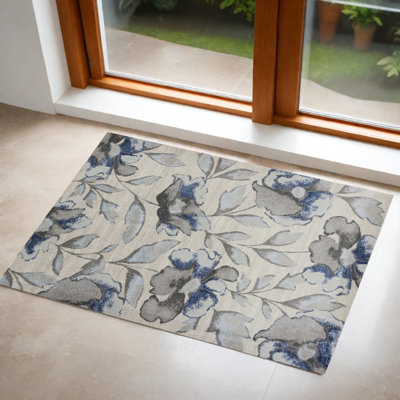 Tapis en polypropylène Amira gris ou bleu 3 po x 5 po