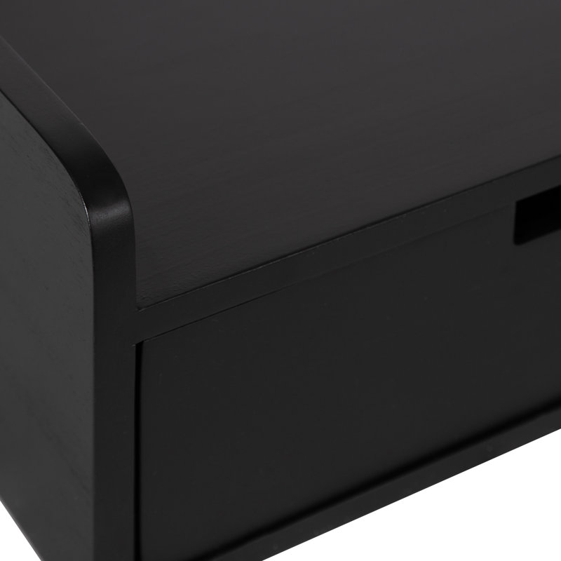 Casiano Solid Wood Floating Shelf with Drawer, Black