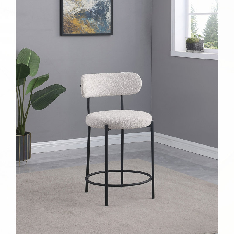 Ensemble de 2 tabourets de comptoir contemporains en tissu avec coussins en mousse Boucle, Crème, crème