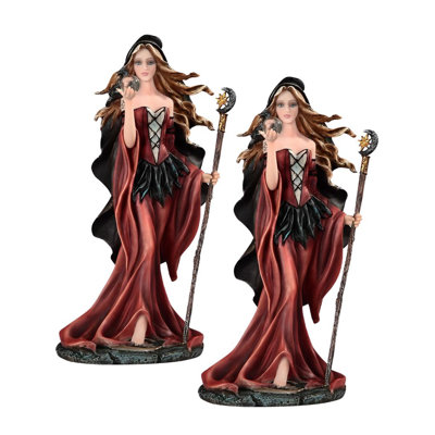 "2-PC Set" ICE ARMOR 10.5"H Brown Witch with Magic Wand and Glass Ball Figurine Figurine Statue Ornament Home/Room Decor and Perfect Gift Ideas for House Warming, Holidays and Birthdays Great Collectible Addition