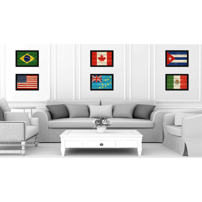 Drapeau du pays de Tuval - reproduction d'art sur toile encadrée, H 15 po x l 21 po x P 1 po, Noir