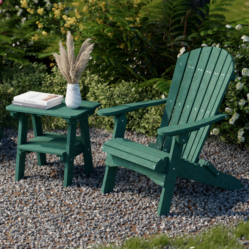 Heritage 3-Piece Folding Adirondack Set with Side Table, Turf Green