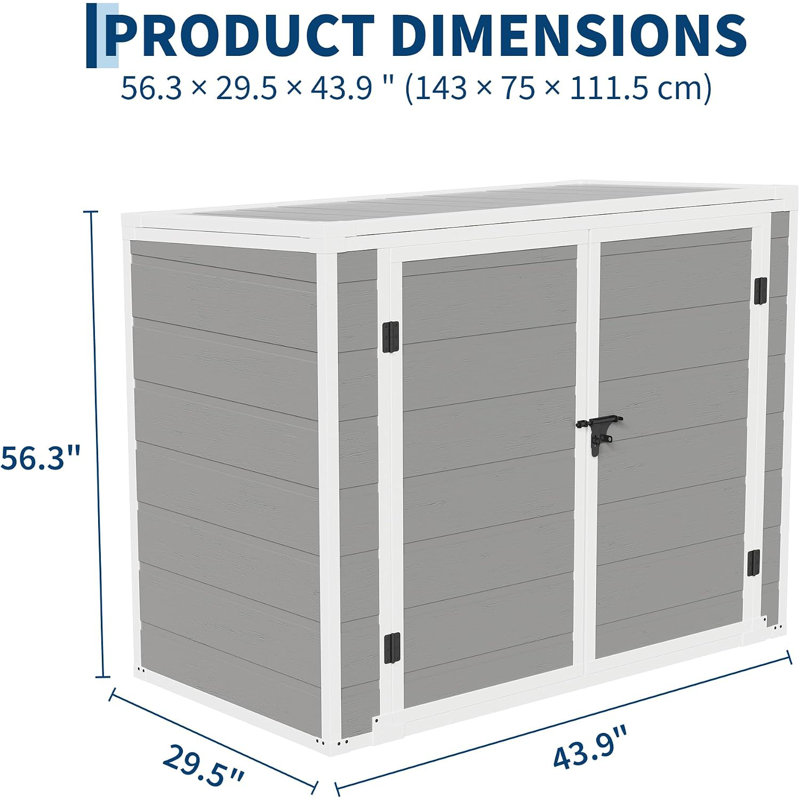 42 Cu. Ft. Weatherproof Resin Outdoor Storage Unit with Lockable Double Doors | UV-Protected Horizontal Cabinet for Trash Cans, Garden Tools & Pool Accessories