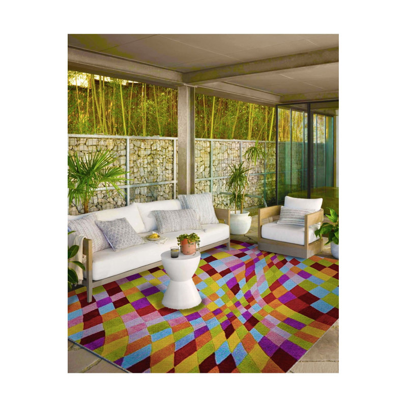 Tapis tissé coloré à carreaux inclinés et lavable à la machine, Sous-tapis carré 3 pi 3 po inclus