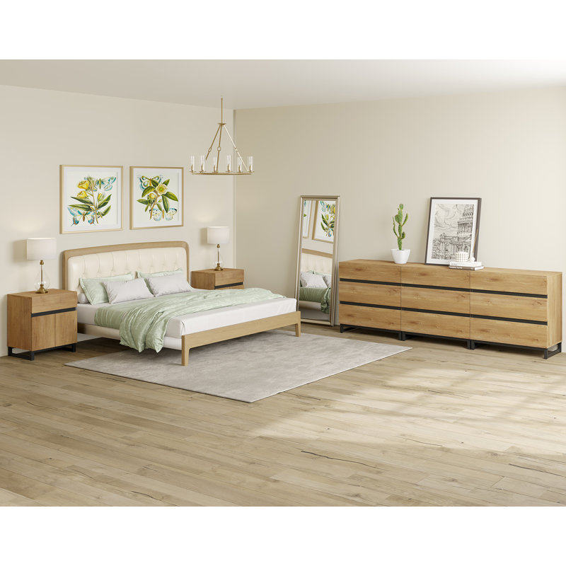 Ensemble 3 pièces de commode et table de chevet, commode 94,5 pouces avec 9 tiroirs, 2 table de chevet avec tiroir et armoire pour chambre à coucher, ensemble de mobilier de chambre à coucher