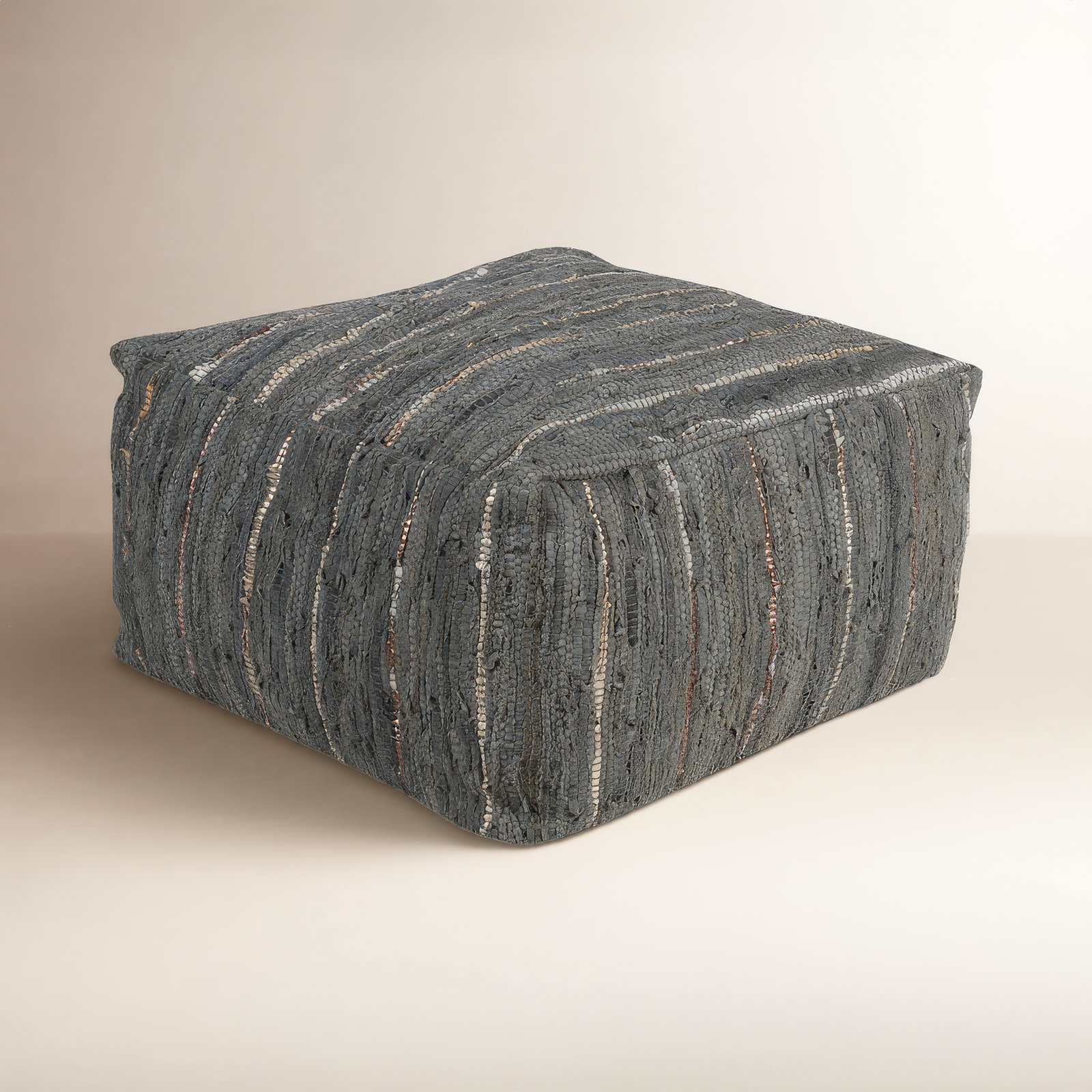 Carden Leather Pouf, Dark Green Genuine Leather