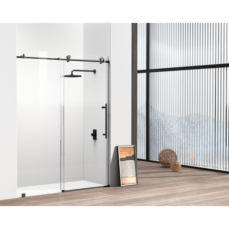 55.47" - 60" W x 76" H Single Sliding Frameless Shower Door, Black