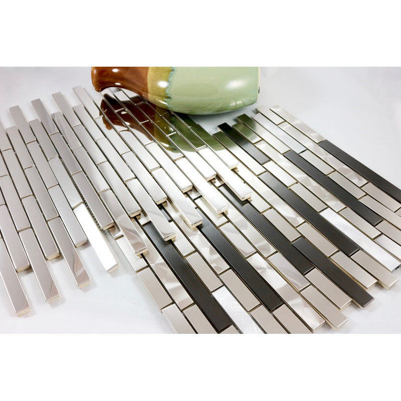 Ariya Random Sized Metal Linear Mosaic Wall Tile, Silver