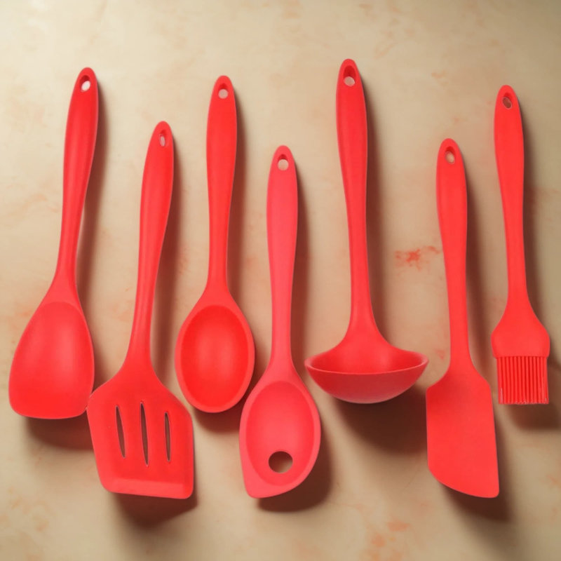 Ensemble d'ustensiles de cuisine 7 pièces en silicone avec noyau en acier inoxydable - Outils résistants à la chaleur et anti-rayures pour batterie de cuisine antiadhésive
