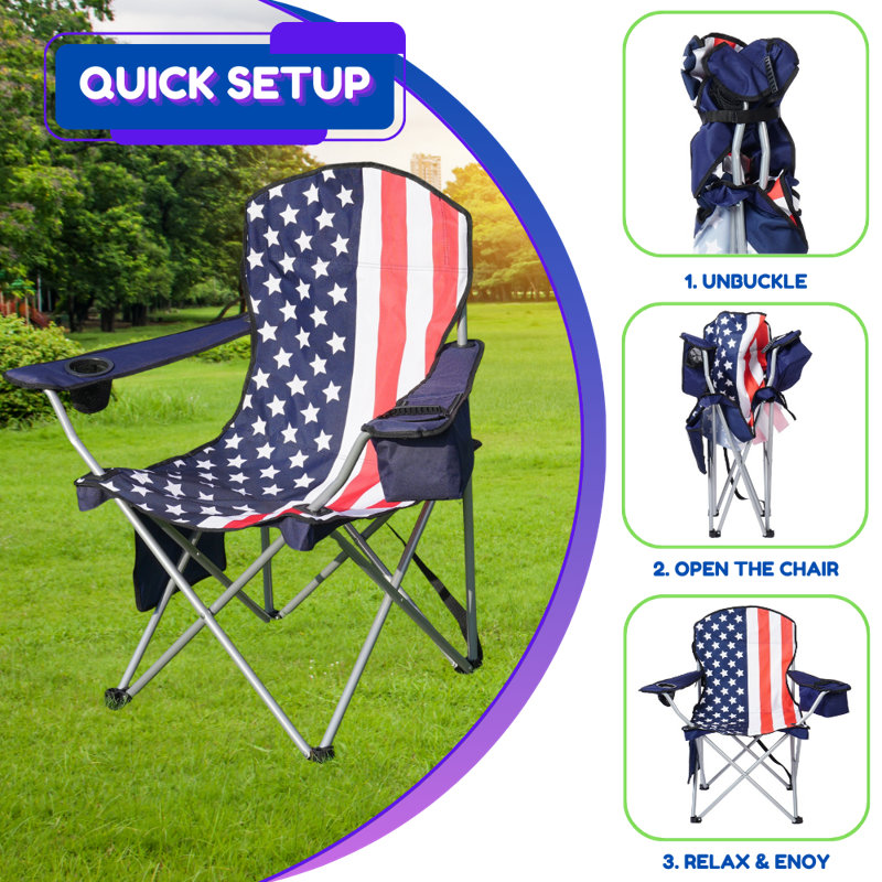 2-Pack of Camping Chairs With Built-in Mini Ice Cooler, Storage Pocket, Cup Holder, Carry Bag Perfect For Camping, Tailgating, Fishing, Beach, And Lawn