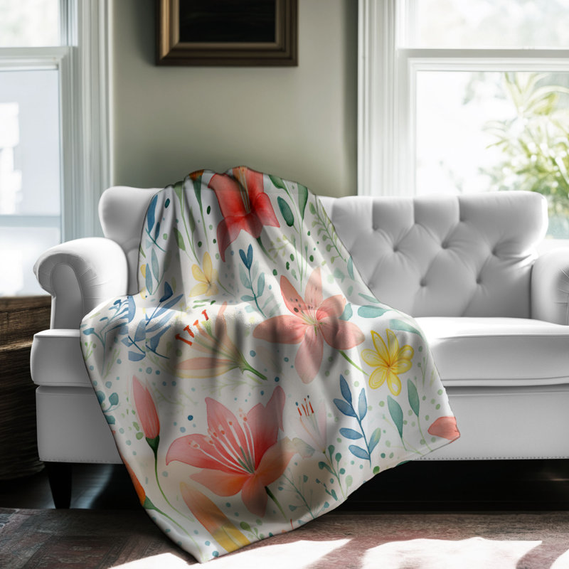 Tranquil Blossom - Couverture sherpa de qualité supérieure 1 pièce, L 60 po x L 80 po
