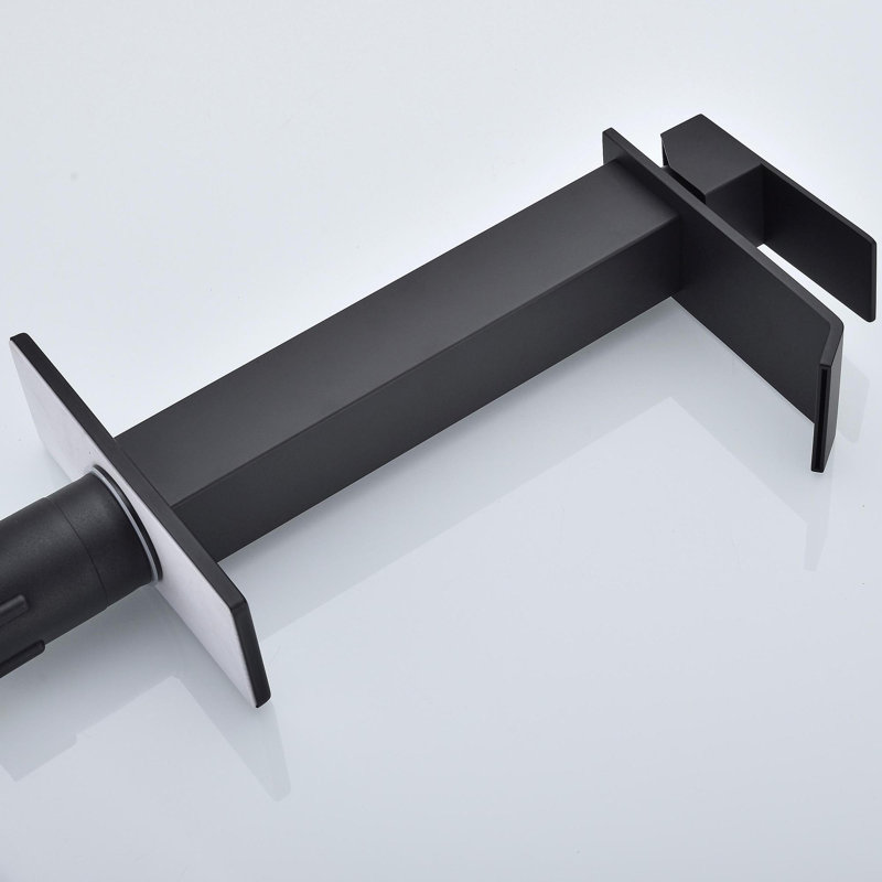 Waterfall Spout Bathroom Sink Single Handle Faucet with Pop-Up Drain (No Overflow), Matte Black