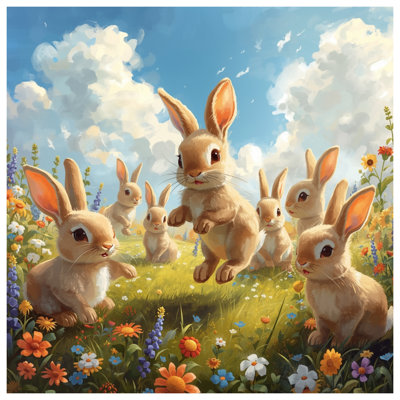 Bunnies In Flower Meadow Shower Curtains Extra Long