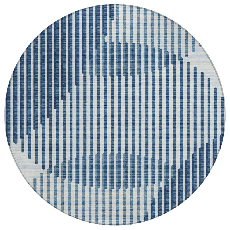 Blue and White Rectangular Machine Washable Synthetic Rug