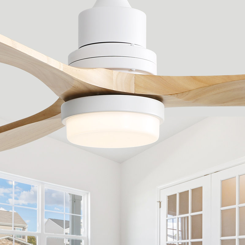 Ventilateur de plafond à DEL standard Kemp, Blanc avec pales beiges