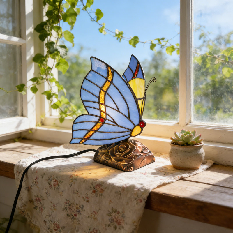 Tiffany Blue Fairy Butterfly Nightstand Table Lamps