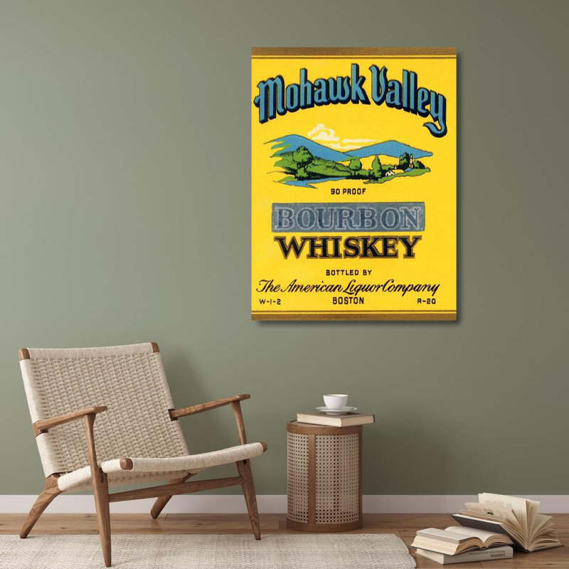 Toile tendue avec étiquette Trinx Vintage Booze Labels, "Mohawk Valley Bourbon Whiskey" 376168, H 36 po x l 28 po