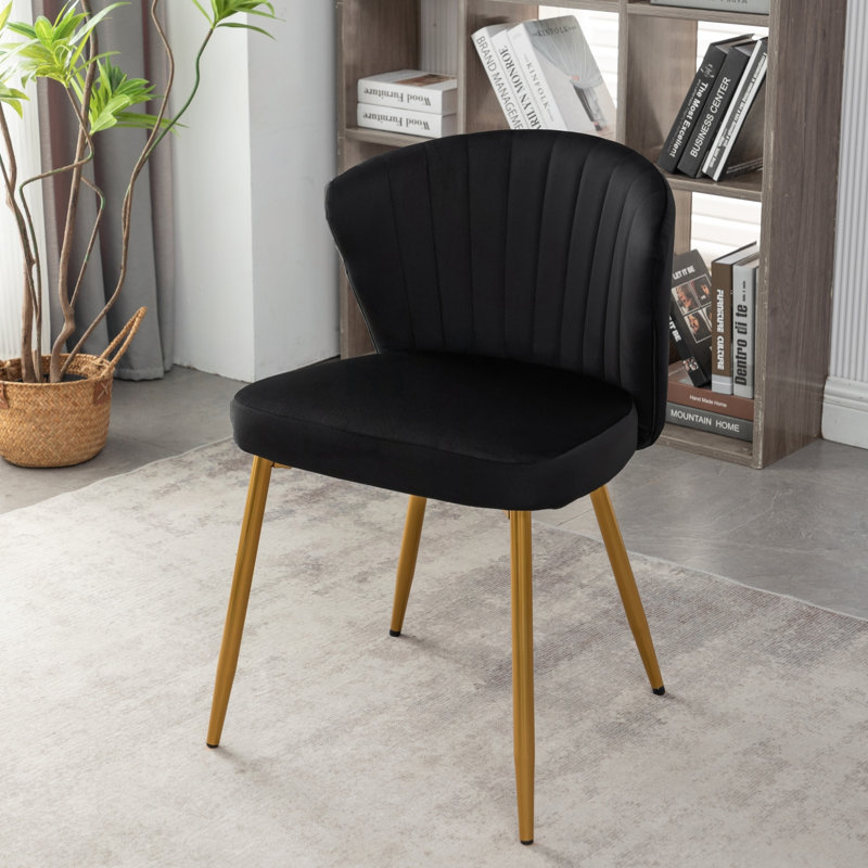 Fauteuil d'appoint moderne en velours avec capitonnage et pieds dorés, Black