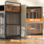 Small Dog Crate Furniture With Drawers Storage, Puppy Dog Kennel Indoor With Double Doors, Heavy Duty Wooden Dog Cage Table, Sturdy Metal-1251806671-1251806668