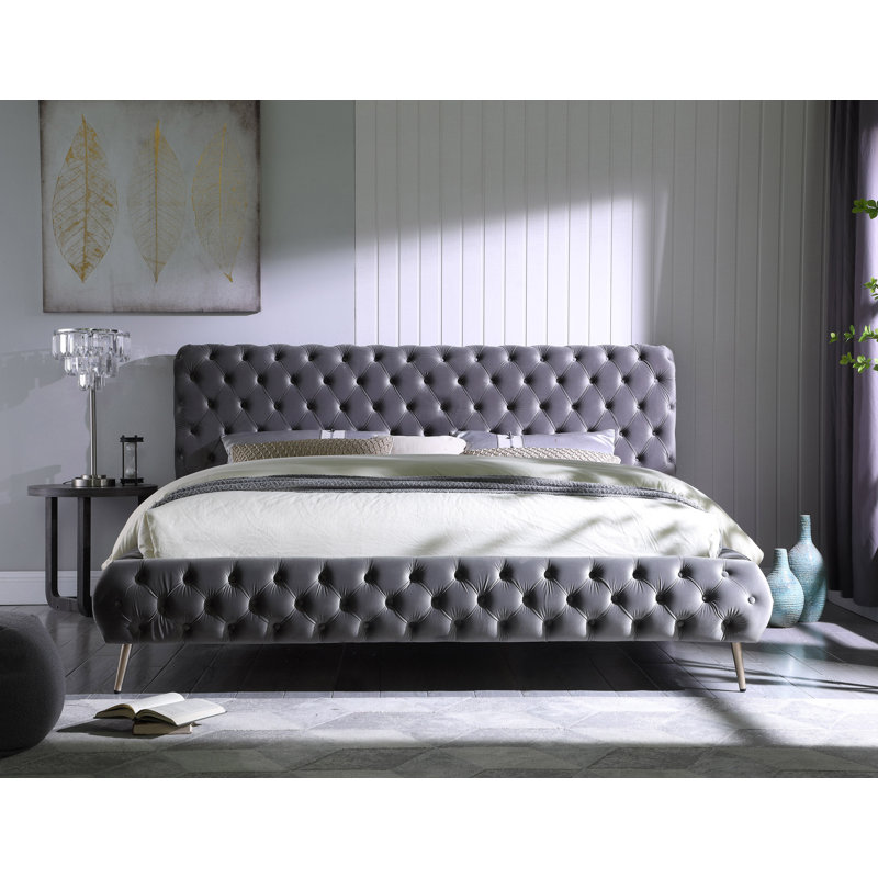 Zabel Upholstered Platform Standard Bed , Blue, Queen