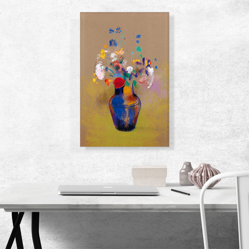 "Fleurs sur fond gris 1916" par Odilon Redon, reproduction d'art sur toile tendue, H 26 po x l 18 po x 1,5 po