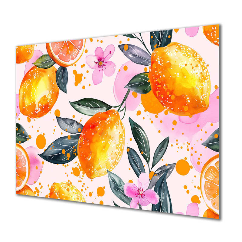 Décoration murale jaune, jaune, floral, orange, arbres I - fruits, Métal métal, H 30 po x l 40 po