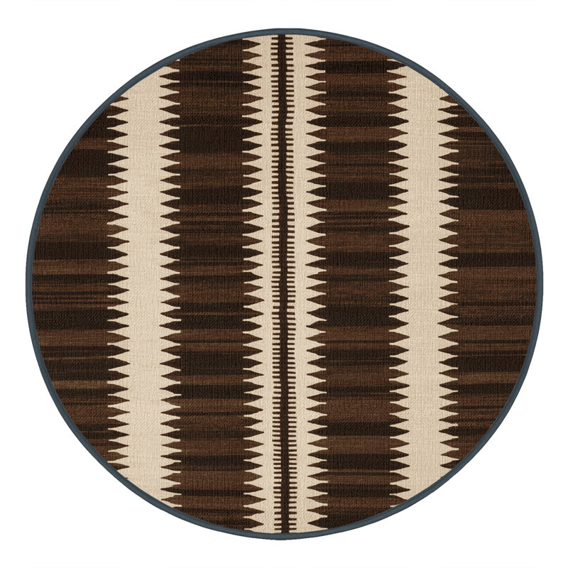 Washable Espresso Cream Striped Area Rug, Round 7'