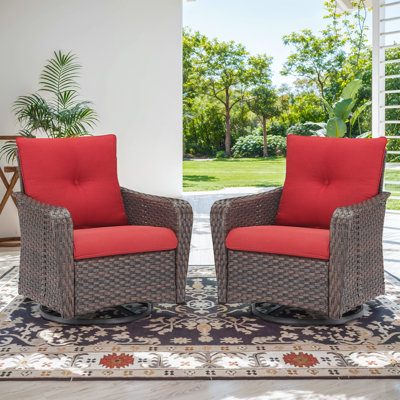 Gurash Outdoor Patio Brown Wicker Swivel Glide Rocker Chair With Cushions (2-Pack) by Red Barrel Studio