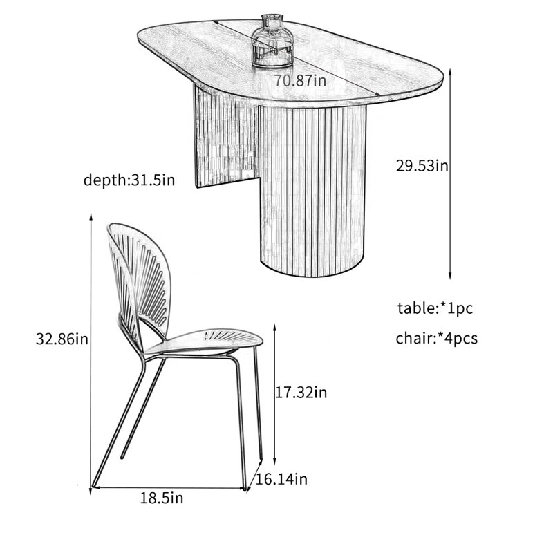 Ensembles simples de table de salle à manger ovale en frêne massif., H 29,53 po x L 70,87 po x l 31,5 po