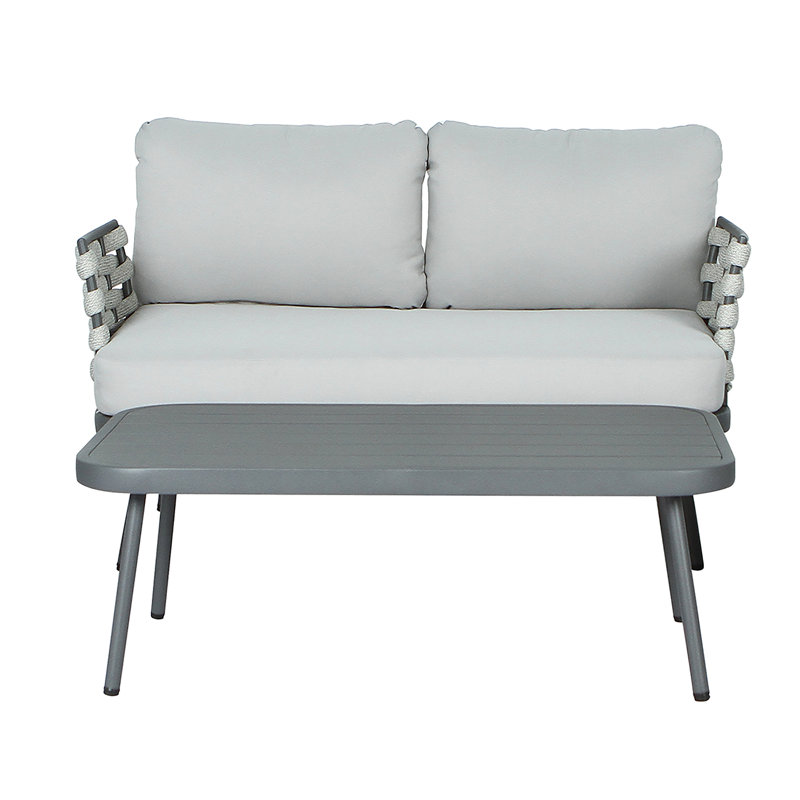 Mariano Steel Loveseat And Table, Ivory Cushion/Gray Frame