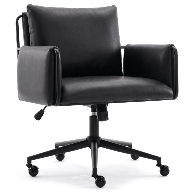 Arianna Upholstered Swivel Office Chair, Matte Black, Black