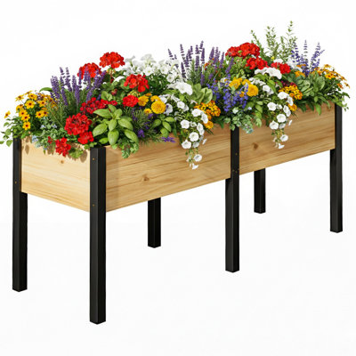 Raised Garden Bed With Metal Legs, Large Elevated Wooden Planter Box For Patio, Backyard, Balcony