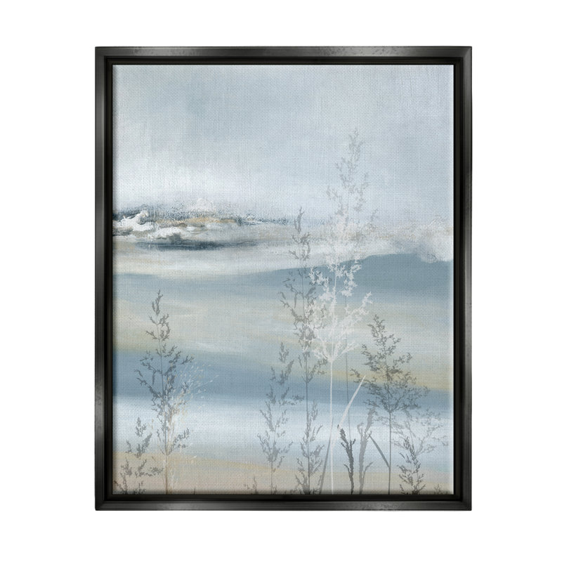 Paysage abstrait bleu, impression sur bois, H 31 po x l 25 po x P 1,7 po, Cadre flottant noir de jais