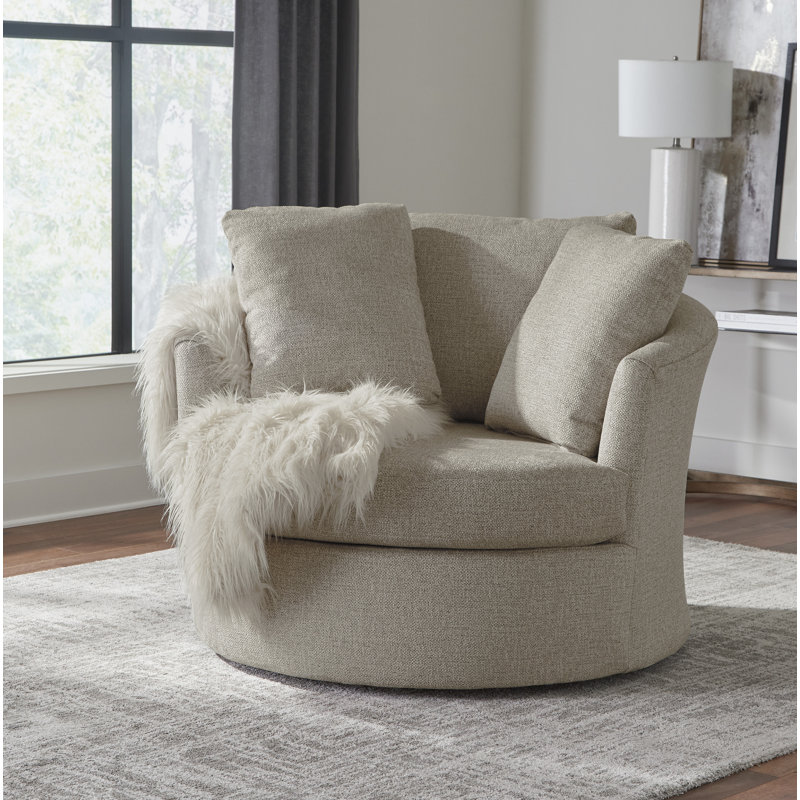 Lander Ventura 49'' Oversized Swivel Barrel Chair, Drift Linen Performance Chenille